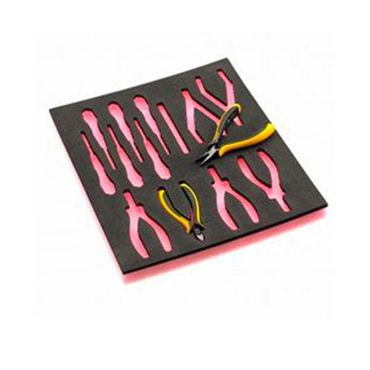 Bespoke routed pink/black foam shadow board